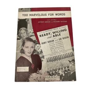 Two Marvelous For Words Sheet Music 1937 Ready Willing and Able Mercer Whiting‎